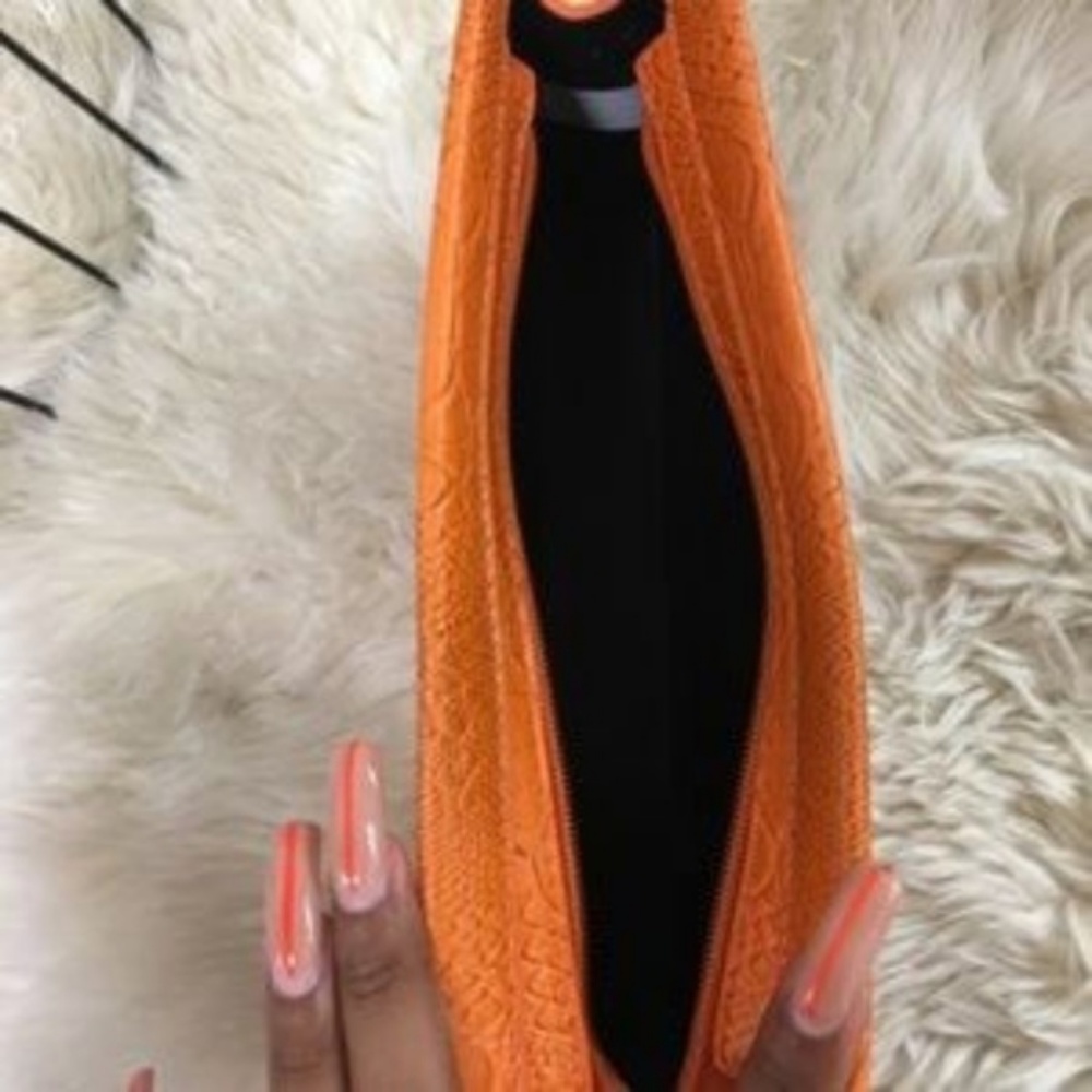 Snakeskin Embossed Clutch – Orange - Picture 4 of 5